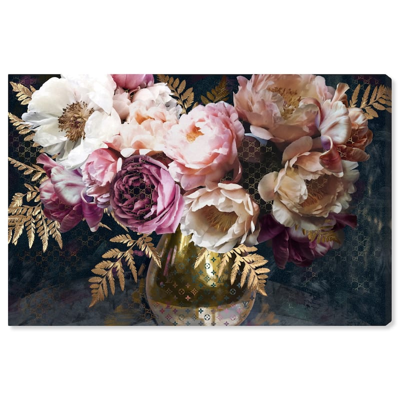 Wynwood Studio Canvas Floral and Botanical Royal Bouquet Purple and Metallic Gold Traditional Wall Art Canvas Print