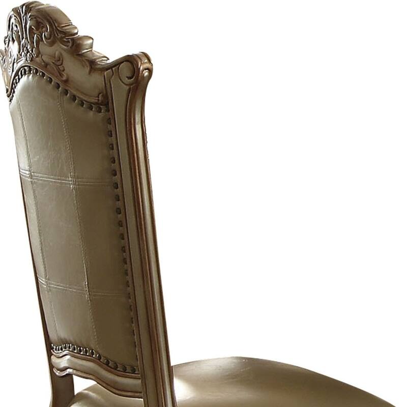 HomeRoots Set of Two Tufted Bone and Brass Upholstered Faux Leather And Wood Dining Side Chairs