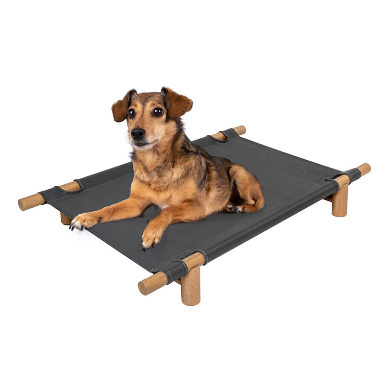 Chester Modern Minimalist Wood Frame Elevated Outdoor Dog Bed - Graphite/Light Teak