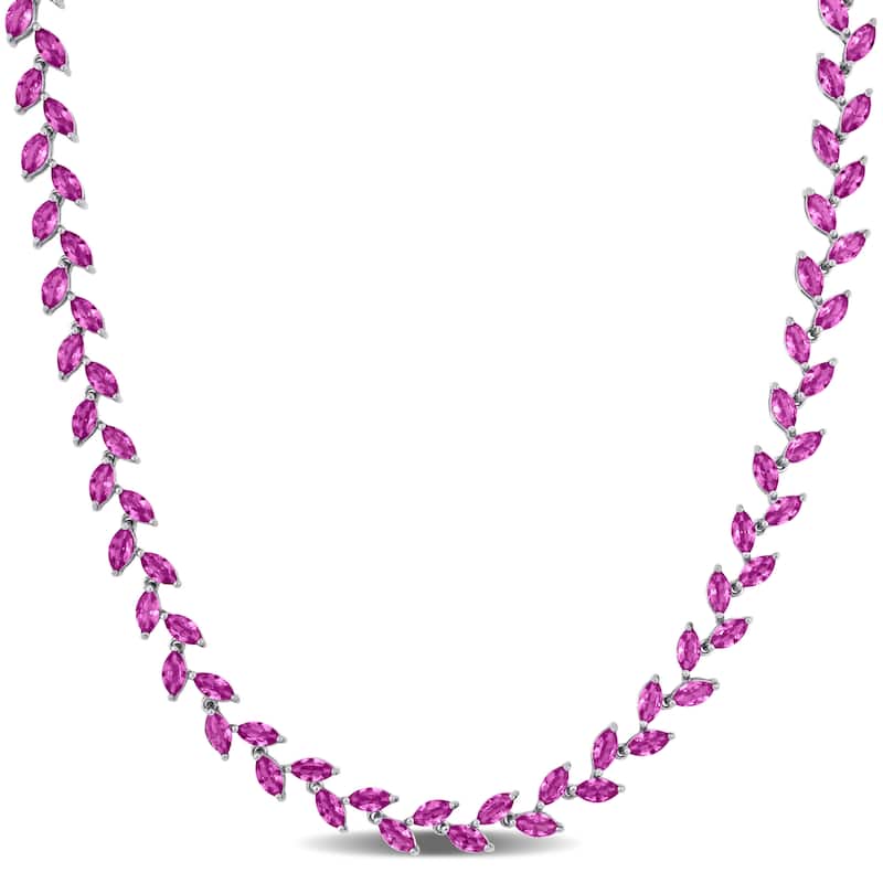 Miadora 29 1/2ct TGW Created Pink Sapphire Leaf Necklace in Sterling Silver-17 in
