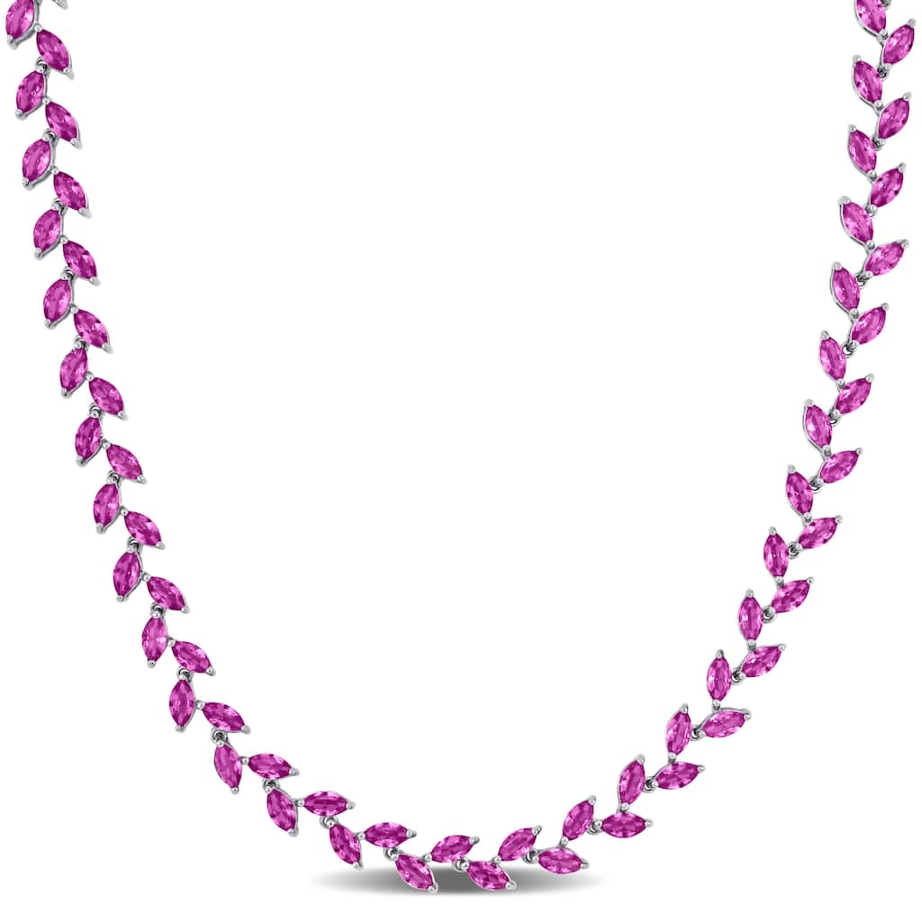 Miadora 29 1/2ct TGW Created Pink Sapphire Leaf Necklace in Sterling Silver-17 in
