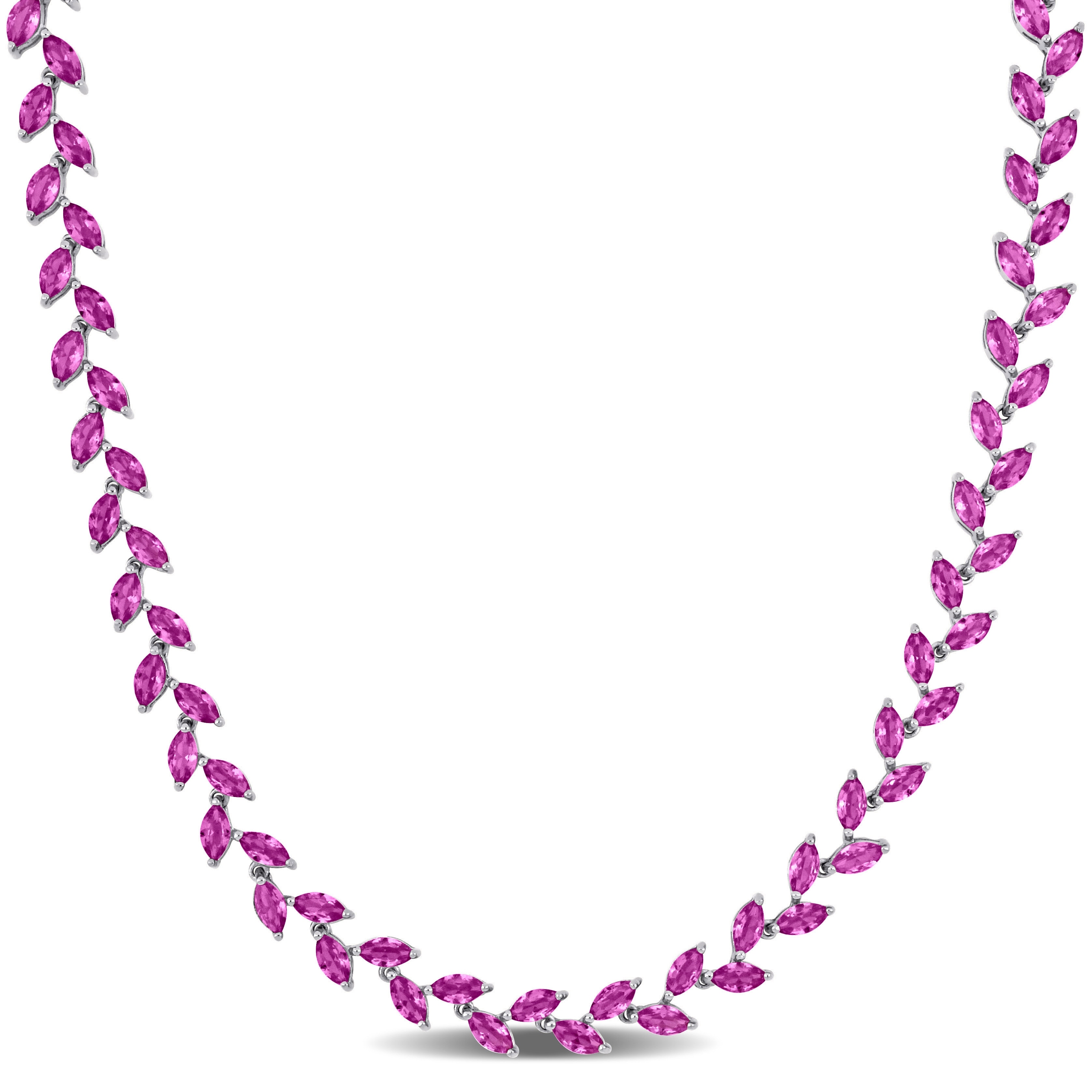Miadora 29 1/2ct TGW Created Pink Sapphire Leaf Necklace in Sterling Silver-17 in