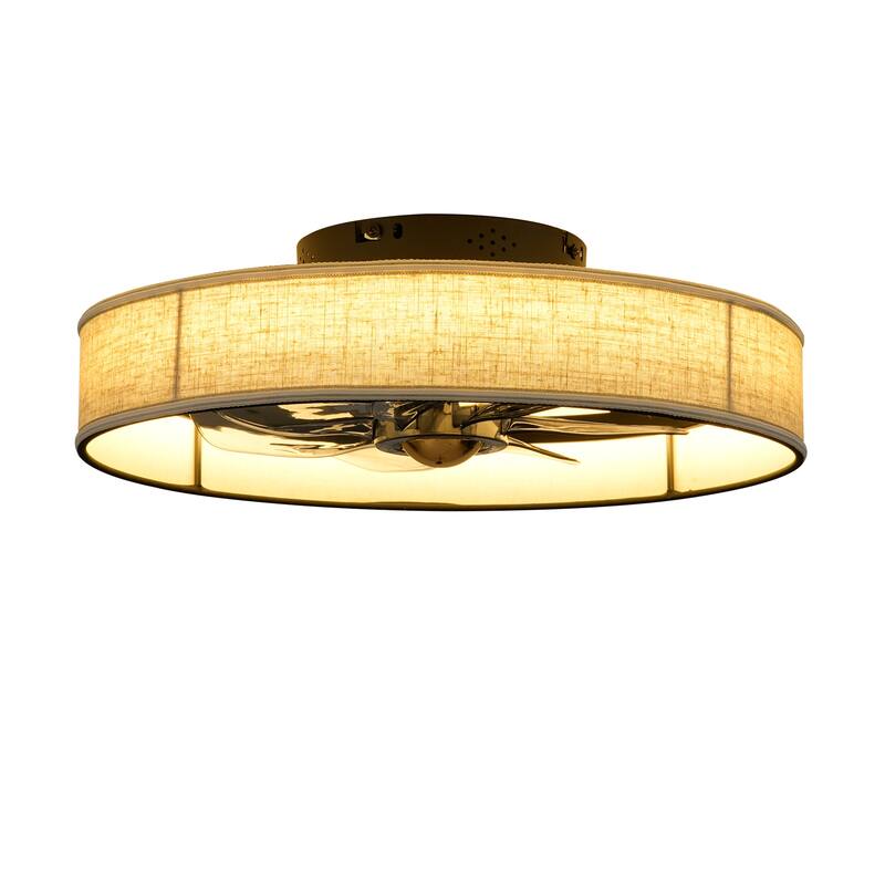 20" Fabric Farmhouse 7 PCS Blades Ceiling fan With Remote Control, Quiet DC Motor Ceiling Fan--NOT INCLUDED BULBS