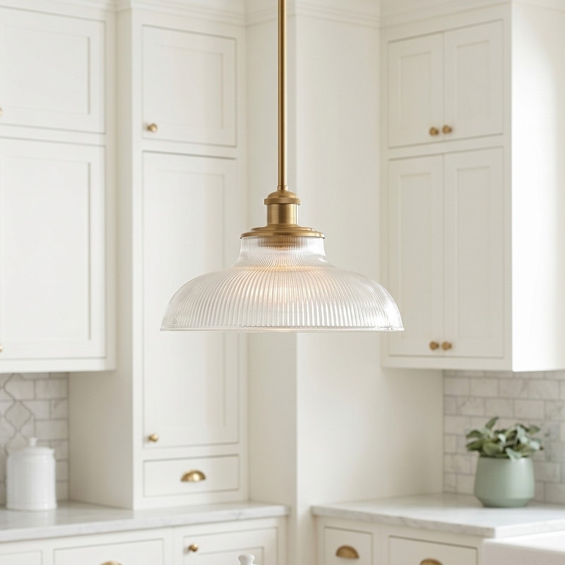 Acroma 1-Light Matte Black Pendant Light with Ribbed Clear Glass Shade