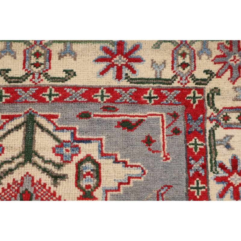 Gray Geometric Kazak Oriental Accent Rug Handmade Bedroom Wool Carpet - 2'9" x 4'0"