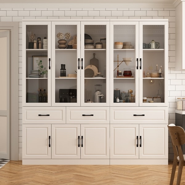 Large White Buffet Elegant Kitchen Cabinet with Glass Doors Dislplay On Sale Bed Bath Beyond 37888467