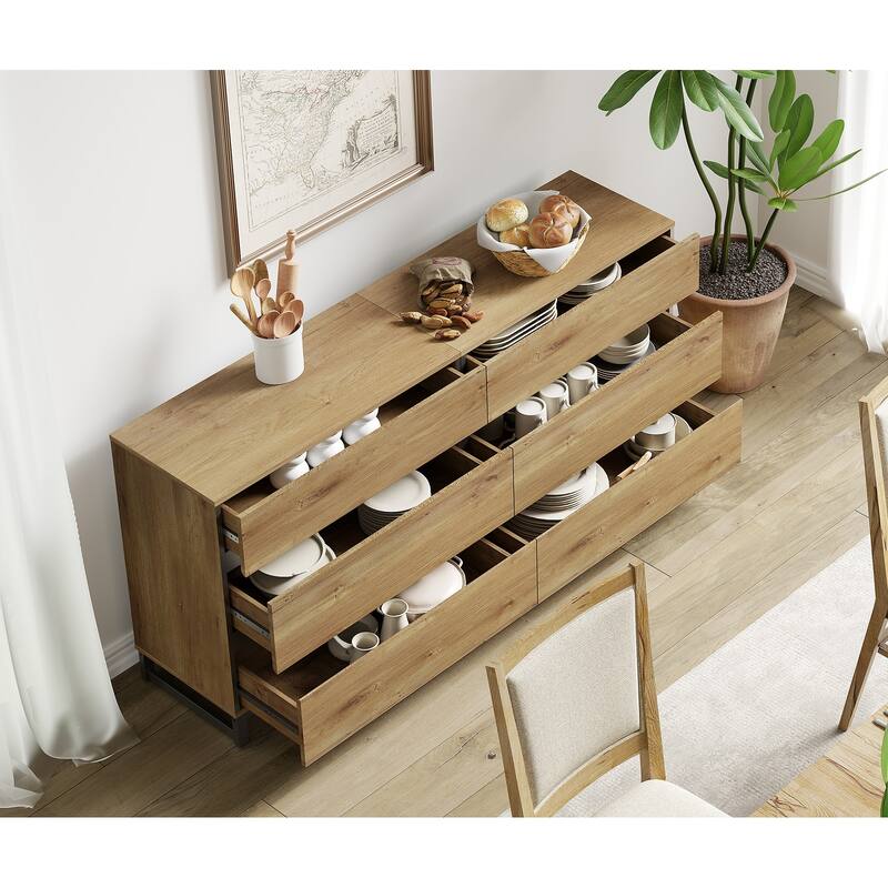 WAMPAT Modern TV Stand with Drawers and Metal Base