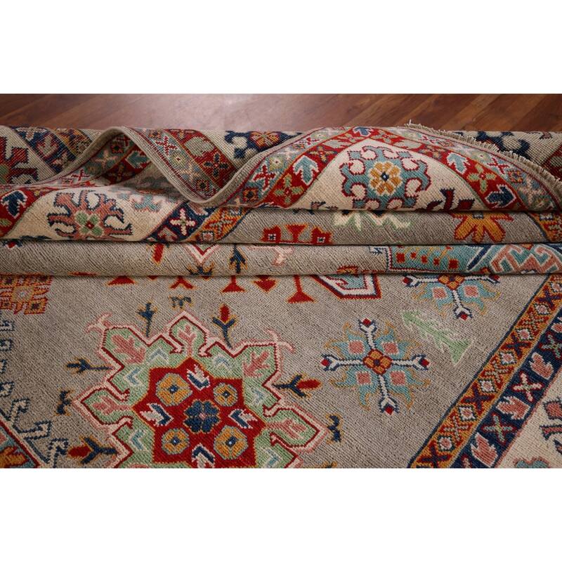 Beige Kazak Oriental Area Rug Hand-Knotted Bedroom Wool Carpet - 6'7" x 9'8"