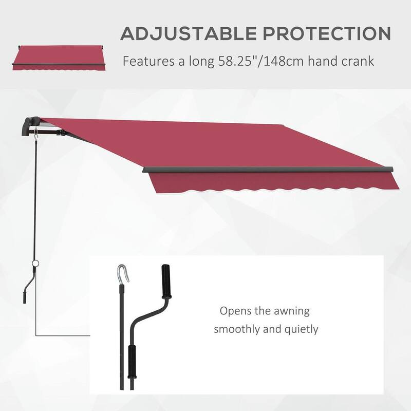 10' x 8' Retractable Patio Awning, Manual Crank, UV Waterproof Fabric