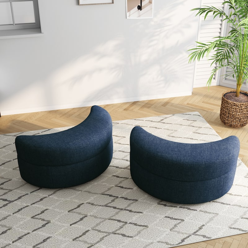 Upholstered Half Moon Storage Ottoman with Tray Set of 2