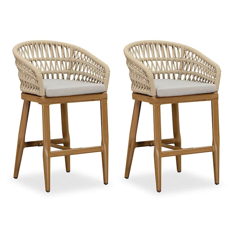 PURPLE LEAF Outdoor Dining Chairs Set of 2 Patio Bar Stools - Brown-counter stool