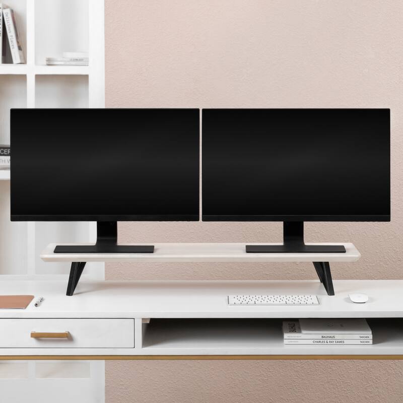 Jani Wood Monitor Stand Riser Desk - Ergonomic Design Stand, Desktop Organizer Table for Home, Office Workspace, Gaming Desk - Off-White