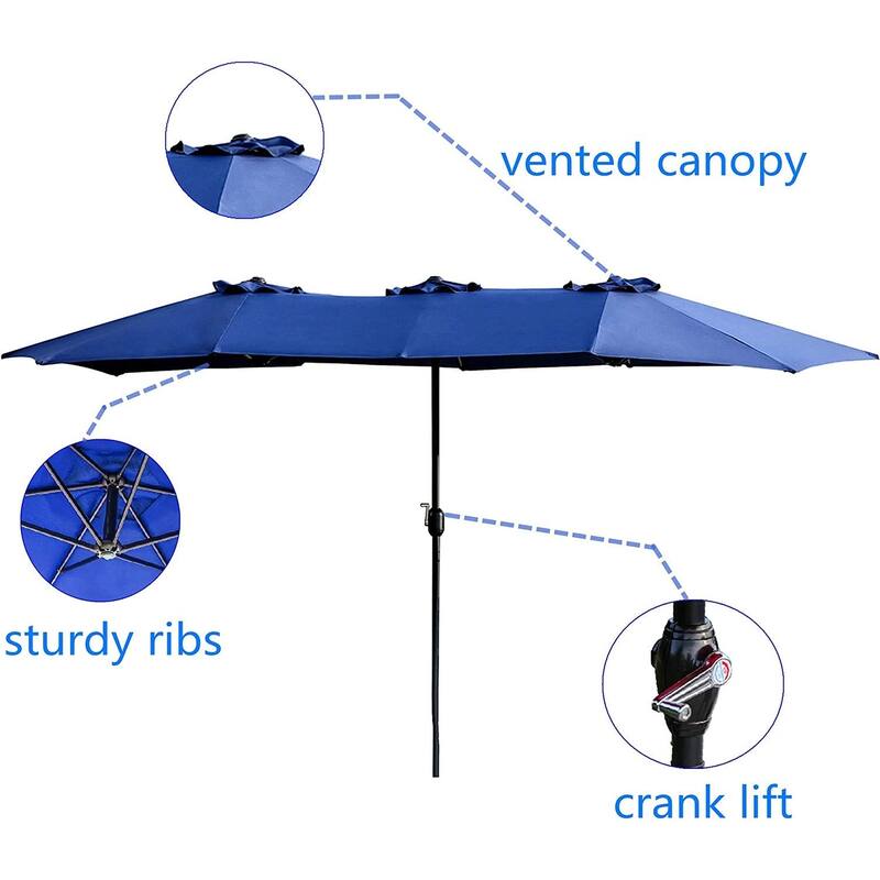 DoubleSided Market Patio Outdoor Umbrella 15 Feet Garden Aluminum Twin