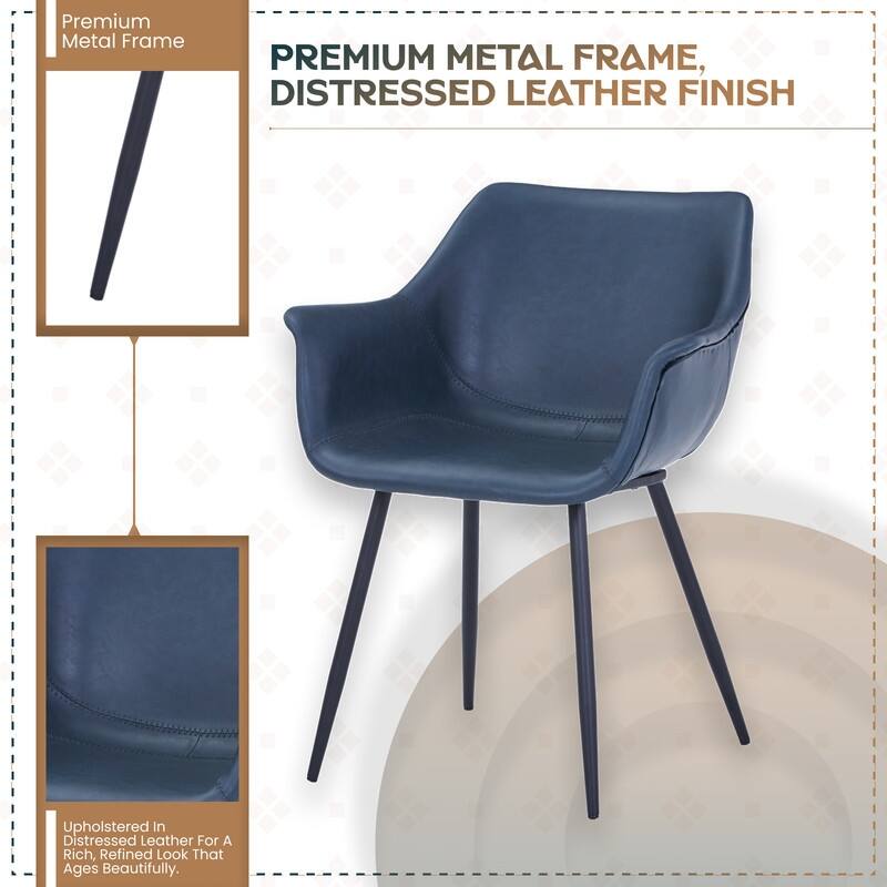 Markley Modern Leather Upholstered Dining Side Chairs with Black Iron Legs Accent Armchair for Home Kitchen Set of 4