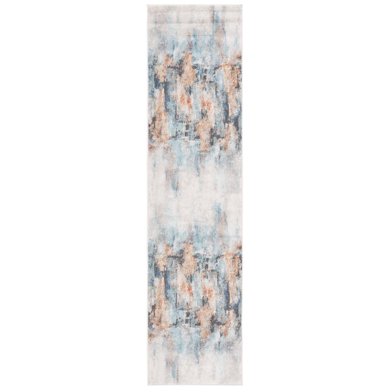 SAFAVIEH Phoenix Hermina Modern Abstract Rug - 2'2" x 9' Runner - Aqua/Gold Rust