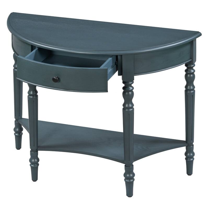 Farmhouse Half Moon Console Table with Drawer and Shelf for Entryway and Living Room Decor