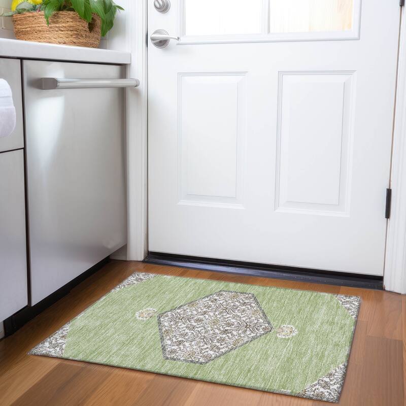 Premium Washable Super Soft Traditional Global Mayfield Rug - Aloe - 1'8" x 2'6"