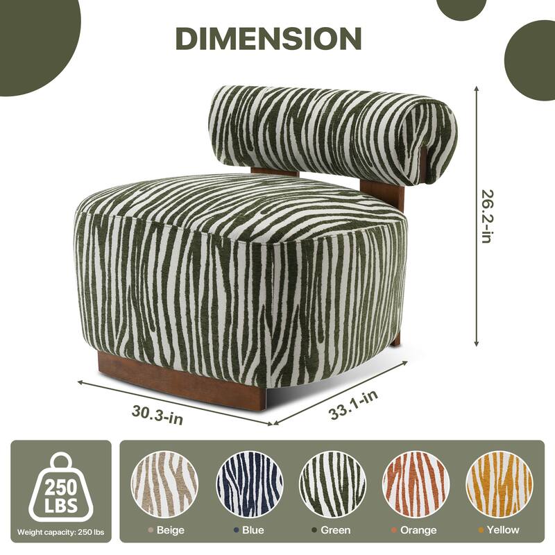 Rossetta Zebra-Striped Chenille Fabic Low Cylindrical Backrest Armchair with High-Quality Foam Cushion