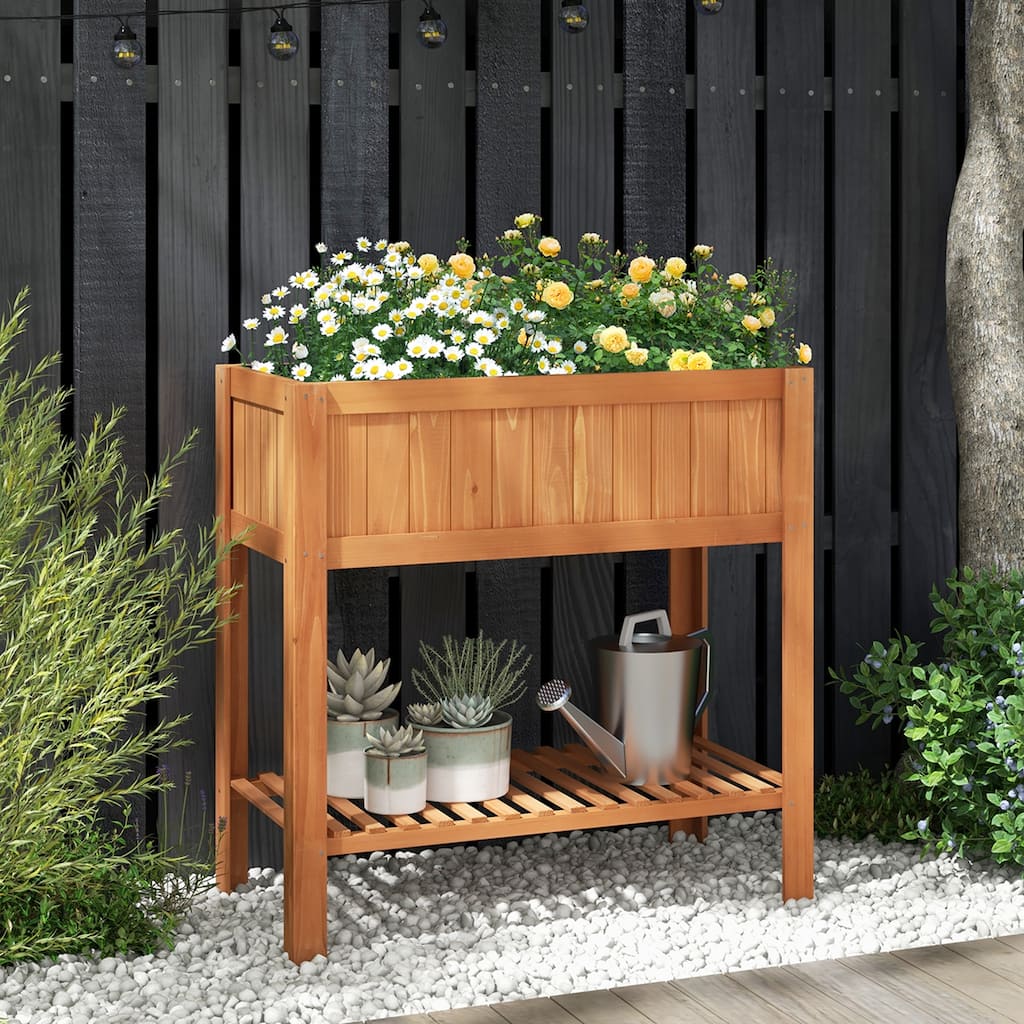 Costway Raised Garden Bed 39 x 20 x 39 in Outdoor Fir Wood Planter Box - 39''x20''x39'' (L x W x H)