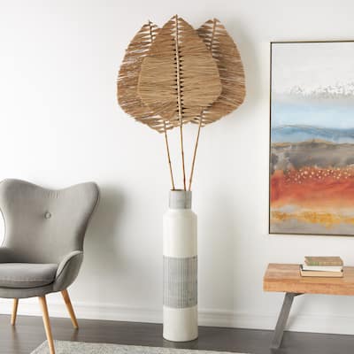Light Brown Bamboo Wood Handmade Tall Palm Leaf Stick Tassel Leaf Home Decor Natural Foliage (Set of 3)