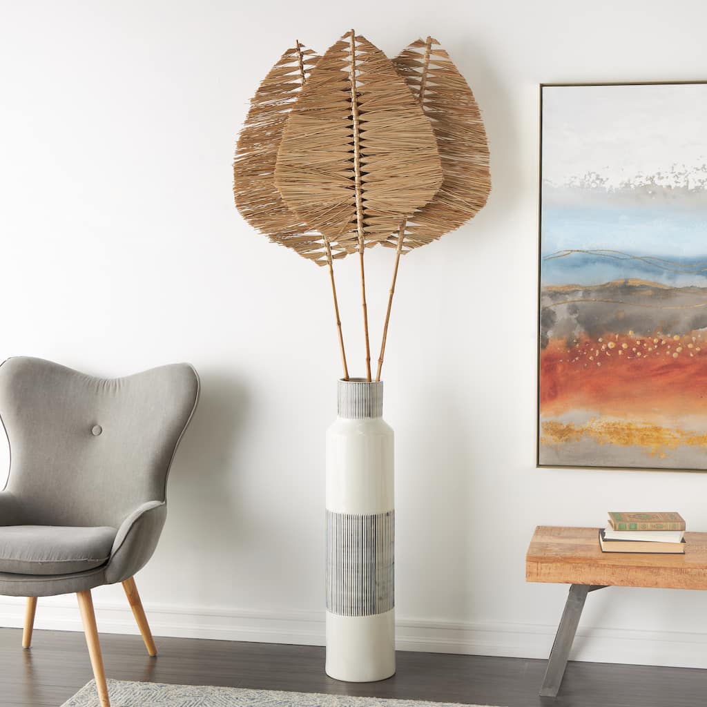 Light Brown Bamboo Wood Handmade Tall Palm Leaf Stick Tassel Leaf Home Decor Natural Foliage (Set of 3)
