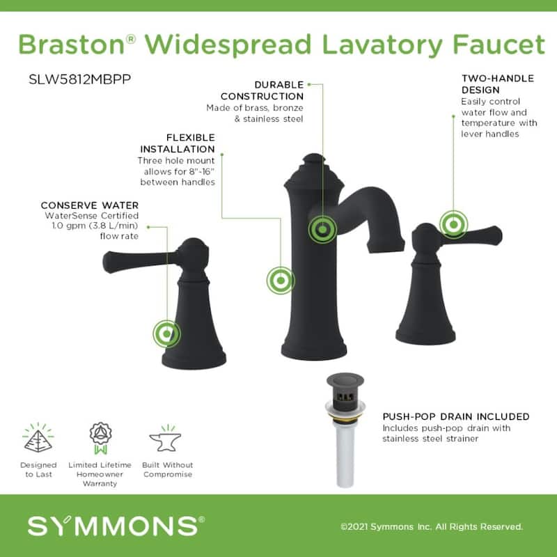 Symmons SLW5812PP Braston 1.0 GPM Vessel Widespread Bathroom Faucet