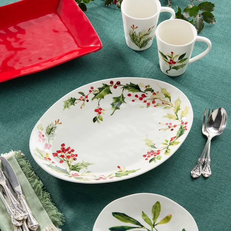 Certifed International Holly And Vines Oval Platter 16" x 12' - 16 L x 12 W x 1.5 H