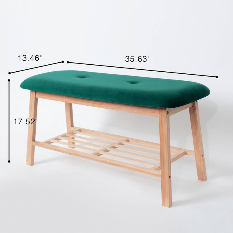 StorageWorks Tufted Bench, Entryway Bench with Shoe Storage Shelf - 36.22"x13.78"x17.72"