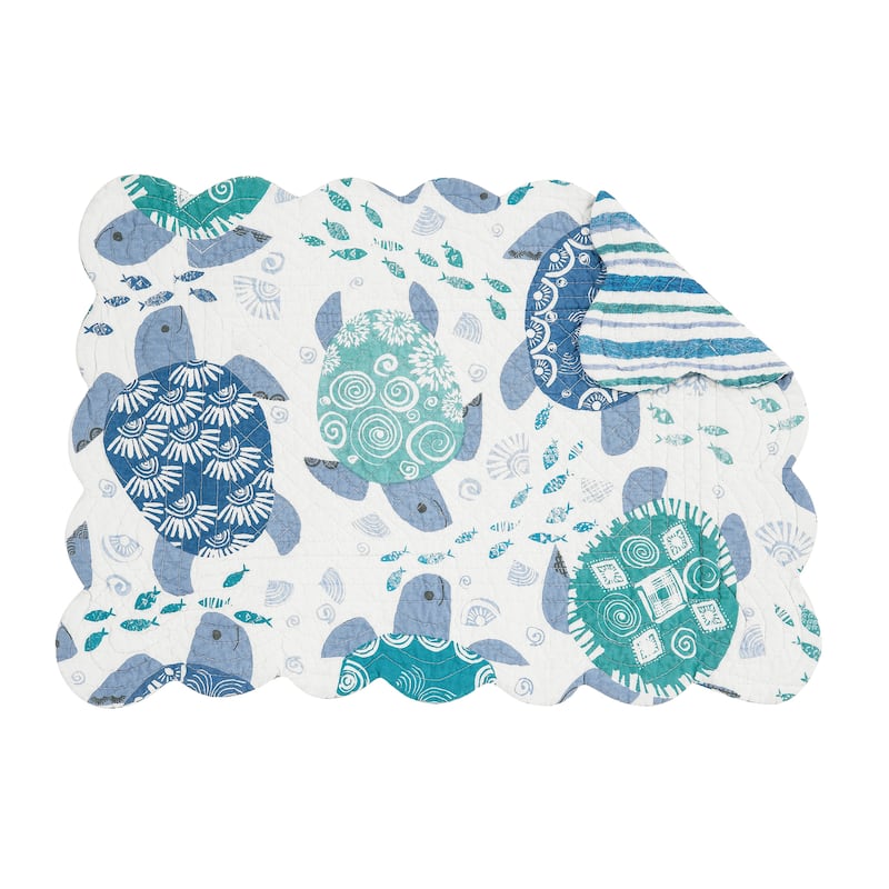 Turtle Bay Quilted Reversible Blue Coastal Placemat Set of 6 - Set of 6