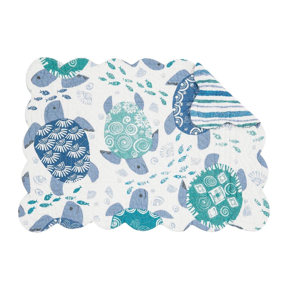 Turtle Bay Quilted Reversible Blue Coastal Placemat Set of 6 - Set of 6