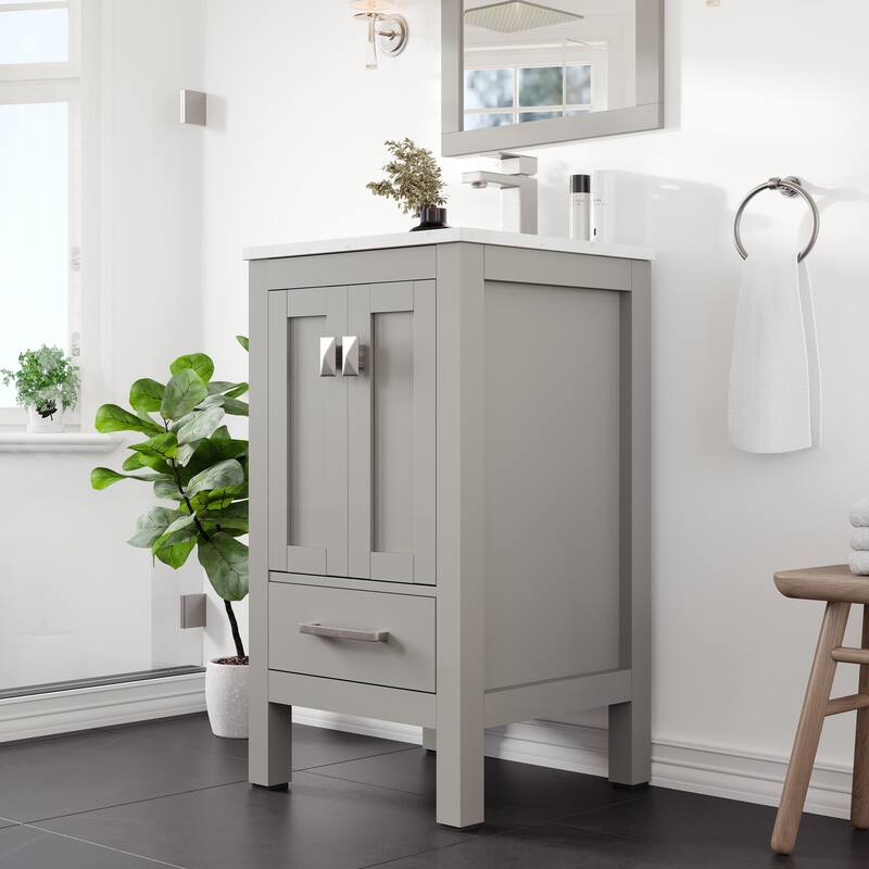 Eviva London 20"W x 18"D Gray Bathroom Vanity with Carrara Quartz Top