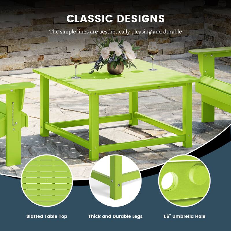 Altura Outdoor 5-Piece Adirondack Chair With Square Coffee Table Conversation Set