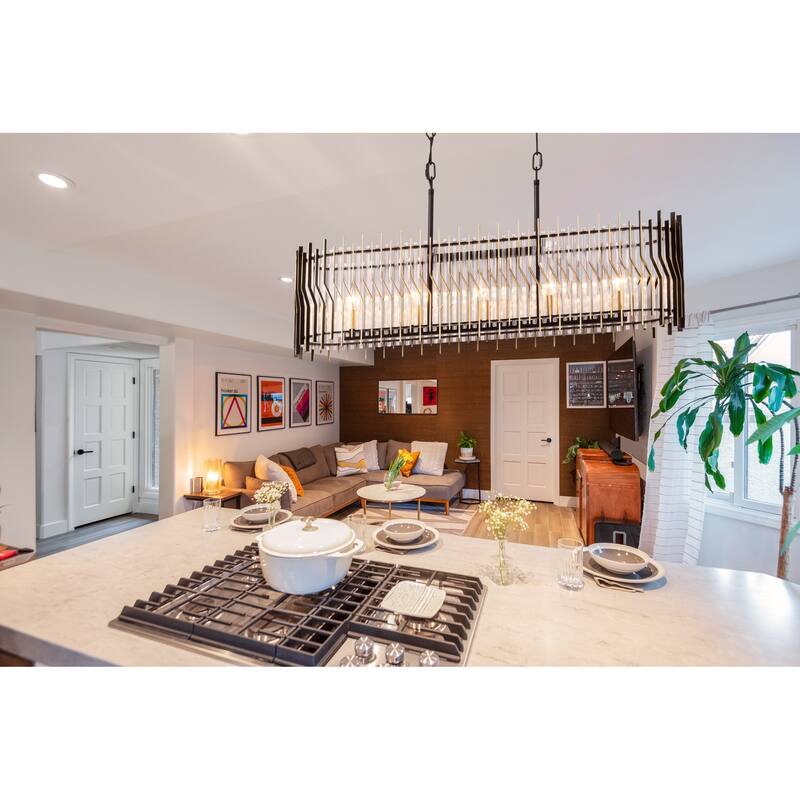 Varaluz Park Row Linear Pendant - Matte Black/French Gold - 36"W