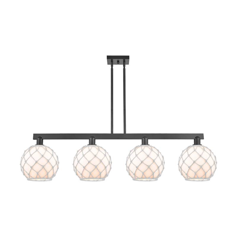 Innovations Lighting Endless Possibilities Arcadia - Farmhouse Rope - 4 Light 53" Stem Hung Island Light - White Glass with White Rope/Matte Black