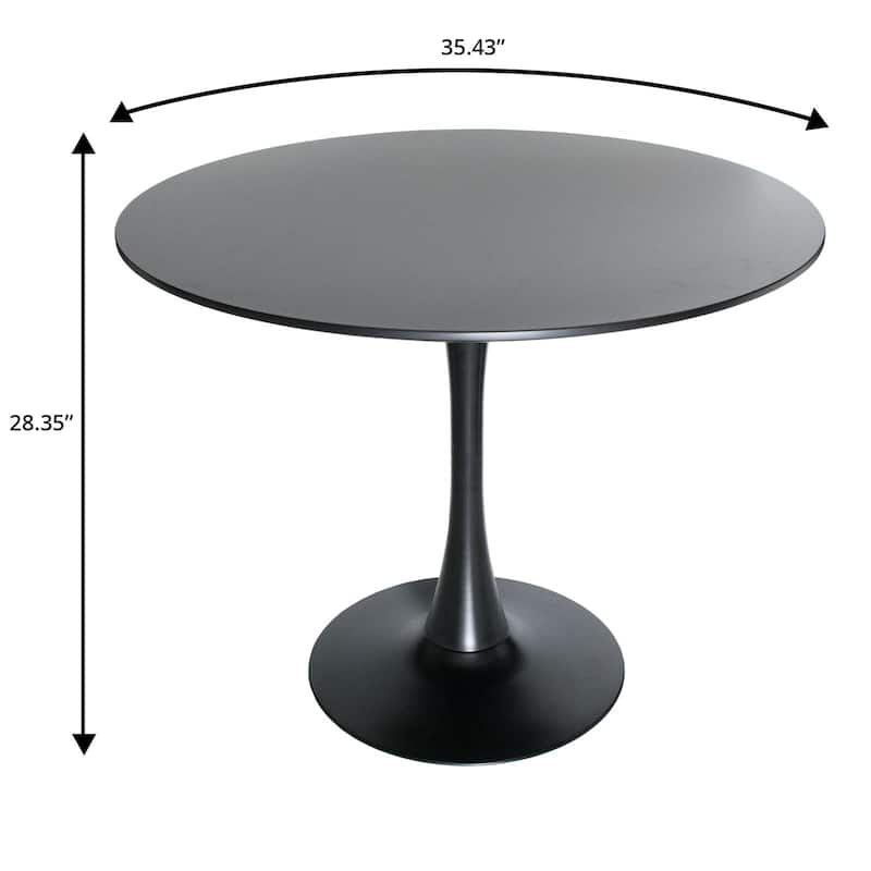 Bristol 35 Inch Mid Century Modern Round Dining Table, Wood Top & Glossy Iron Pedestal Base for Kitchen & Dining Room