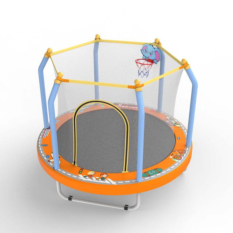 55-inch Trampoline for Kids Indoor & Outdoor Small Toddler Trampoline with Basketball Hoop