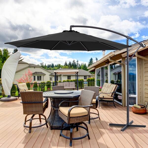 BONOSUKI 10ft Patio Offset Umbrella Outdoor Hanging Umbrella - Black
