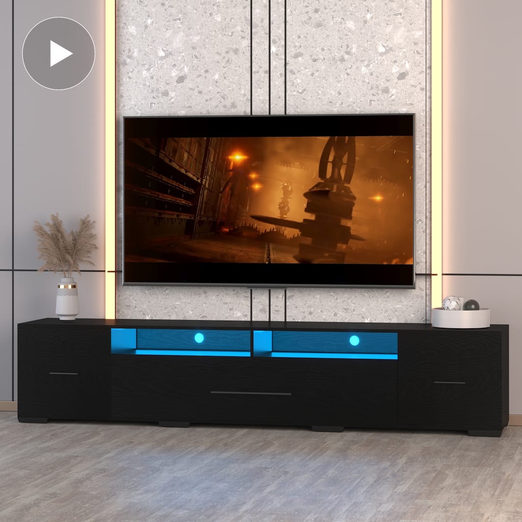 Black 83" TV Console with RGB Lights & Storage for TVs Up to 80"