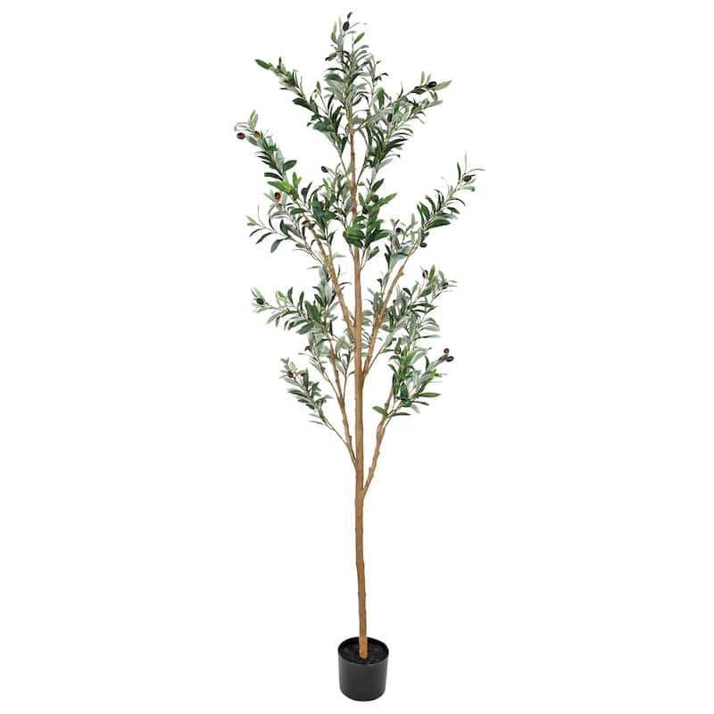 HomeRoots 84" Green Olive Artificial Tree in a Black Pot - 26.00 in. x 84.00 in. x 26.00 in.