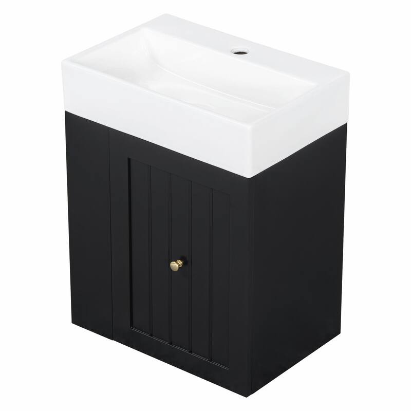 20-Inch Bathroom Vanity with Ceramic Sink - MDF Storage Cabinet with Drawer, Side Shelf and Silver Handle