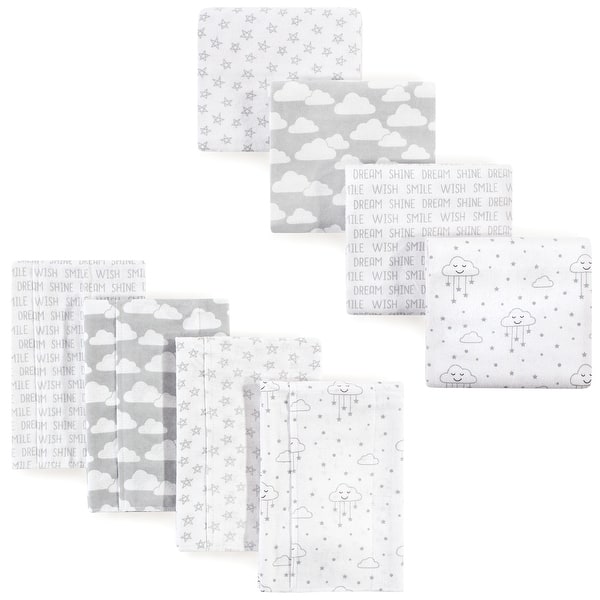 slide 1 of 1, Hudson Baby Unisex Baby Cotton Flannel Burp Cloths and Receiving Blankets, 8-Piece, Gray Clouds, One Size One Size - Gray Clouds