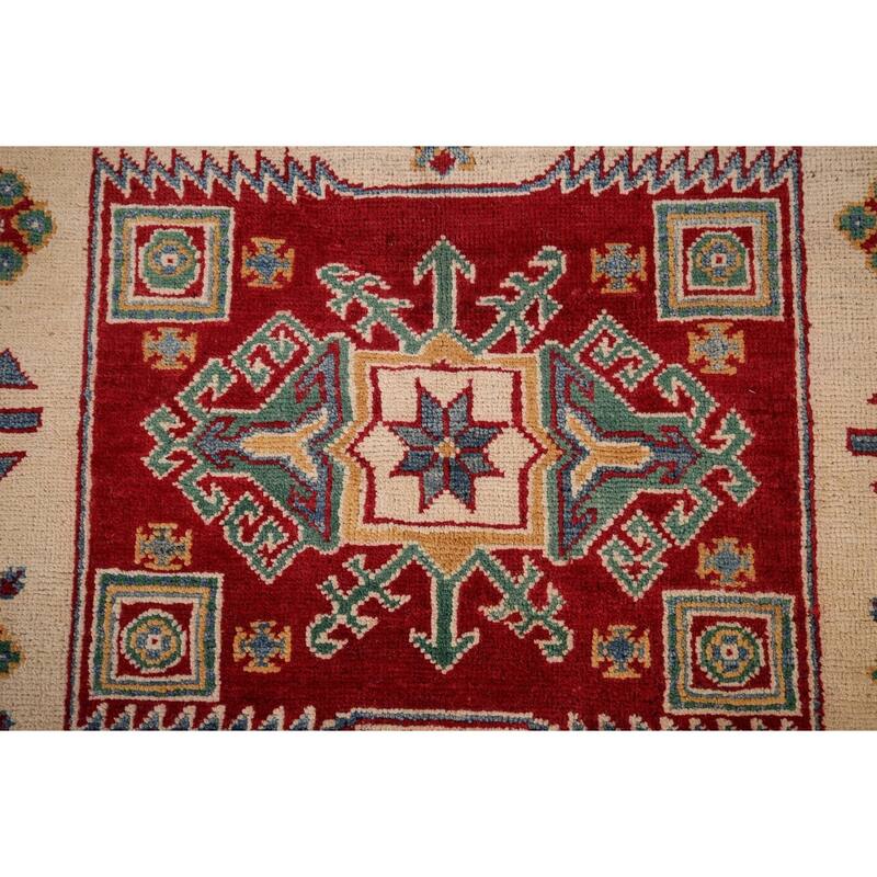 Beige Kazak Oriental Area Rug Handmade Wool Carpet - 5'2" x 6'9"