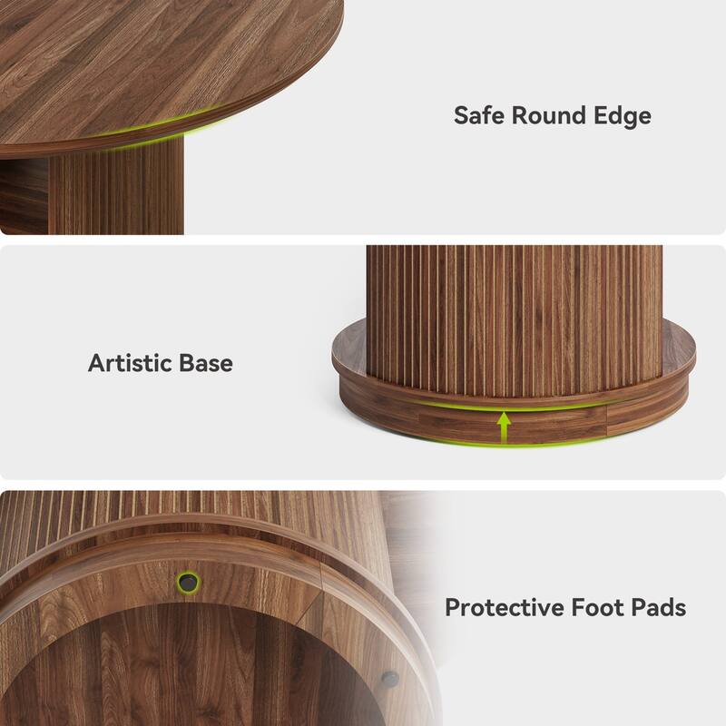 47-Inch Round Dining Table for 4-6, Kitchen Table with 2-Layer Shelf Cylindrical Pedestal