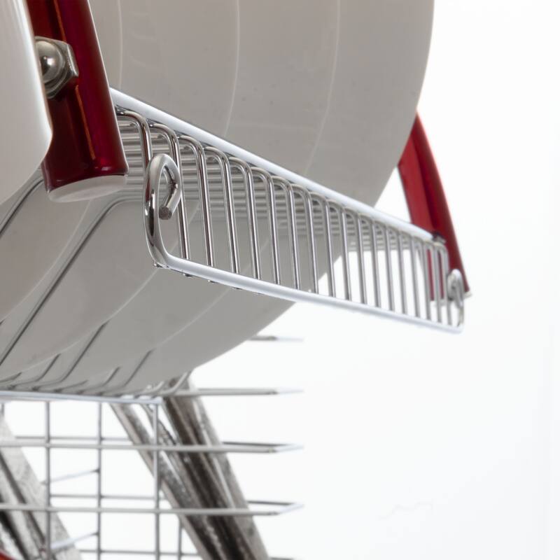 MegaChef 16 Inch Double Shelf Countertop Dish Drying Rack in Red