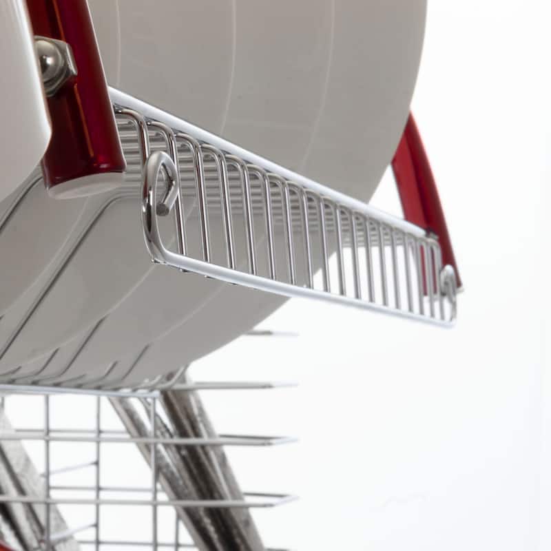Space-Saving 16 Inch Dual Shelf Countertop Dish Rack in Red