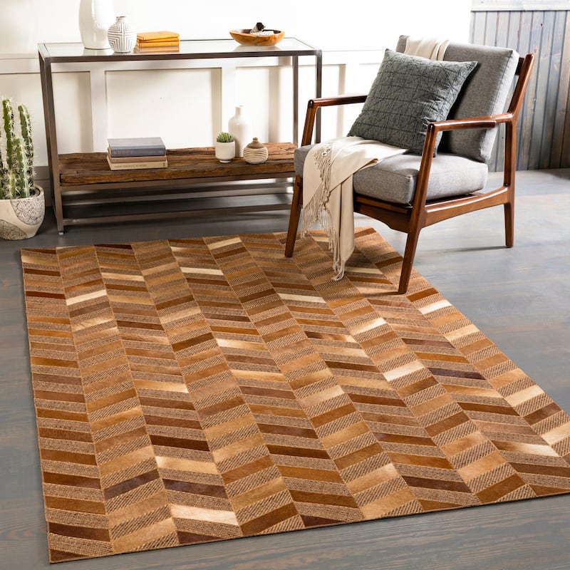 Artistic Weavers Arcangelo Modern Hair-on-hide Leather Area Rug - Brown - 2' x 3'
