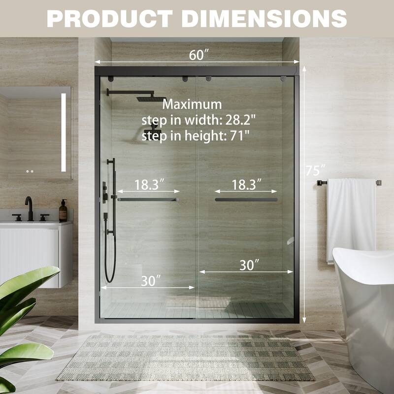 44-48"W/56-60"W x 75"H Double Sliding Shower Door With 8mm Tempered Glass & Aluminum Alloy Frame