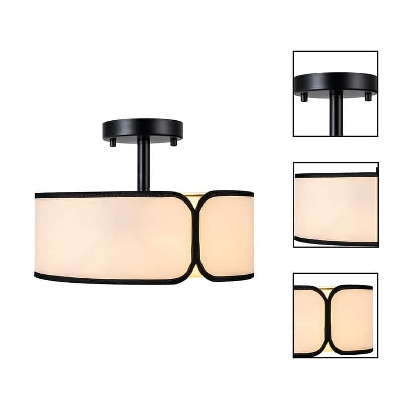 2 Pack kitchen flush black , white semi flush led light metal and fabric ceiling light - N/A