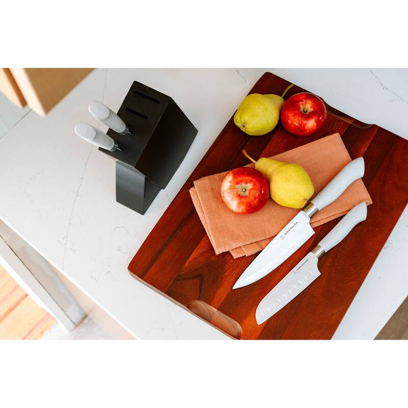 Dura Living 5-Piece Knife Block Set - High Carbon Stainless Steel Blades, Compact Wood Block