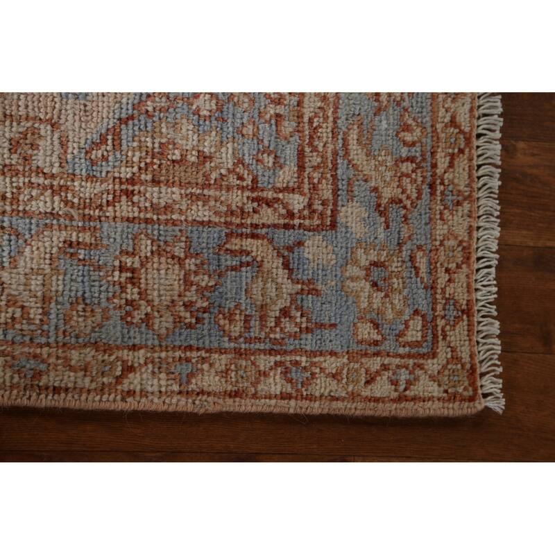Hand Knotted Oriental 100% Wool Carpet Transitional Geometric Peach Oushak Area Rug - 3' 10'' X 2' 9''